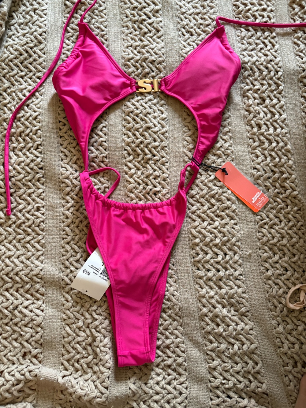 Hot Pink Bikini Top with Ring Accent